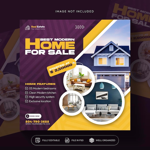 Free PSD real estate house property instagram post or social media post banner template