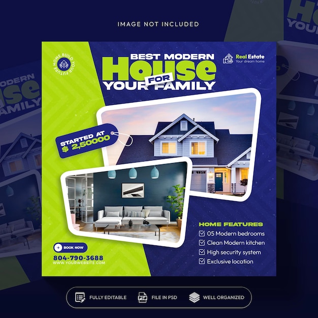 Free PSD real estate house property instagram post or social media post banner template