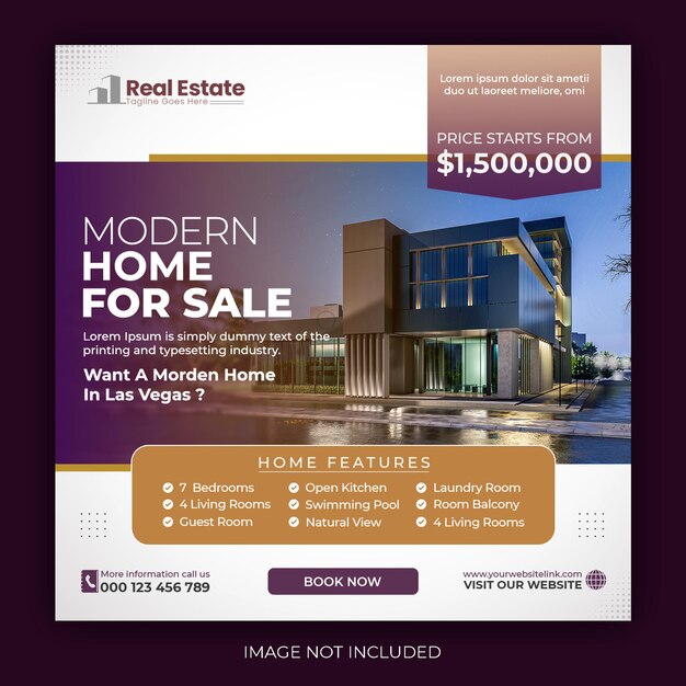 Real estate house property Instagram post or square web banner  template