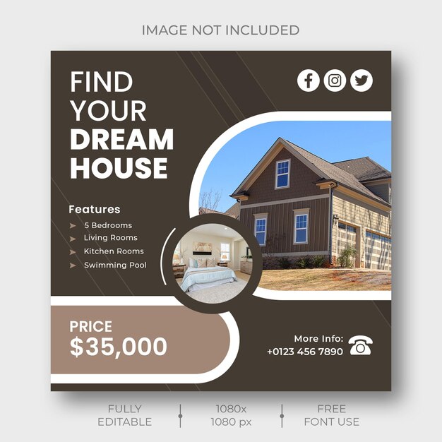 Real estate house property social media Instagram post or web banner template