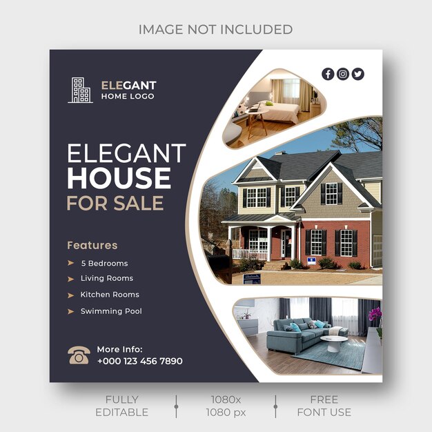 Real estate house property social media Instagram post or web banner template