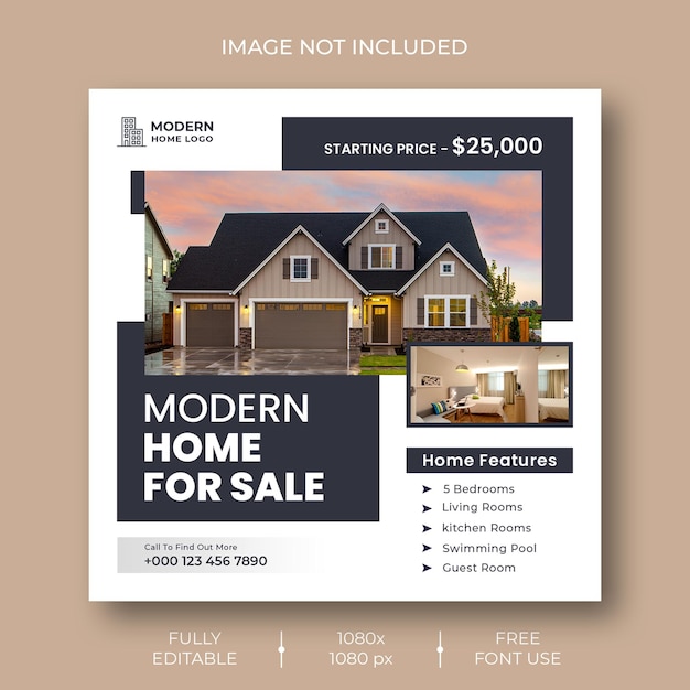 Real estate house property social media Instagram post or web banner template