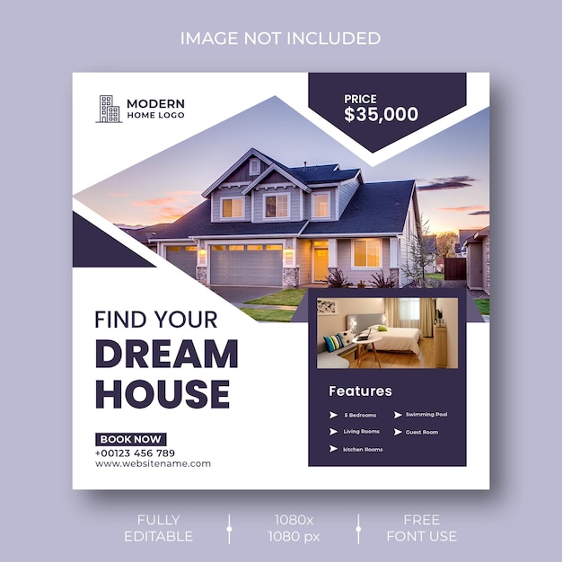 Real estate house property social media Instagram post or web banner template