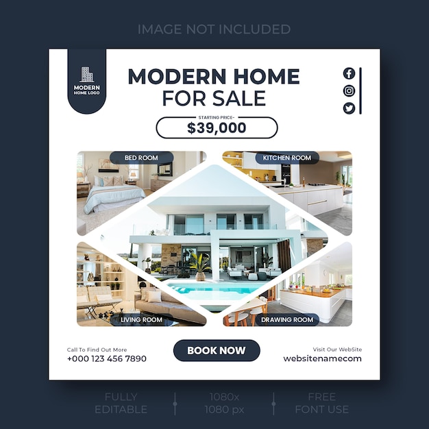 Real estate house property social media Instagram post or web banner template