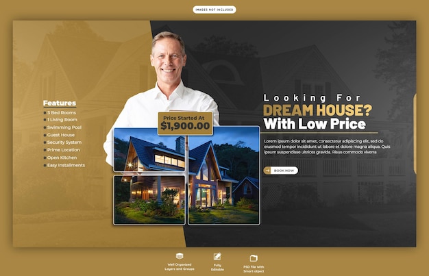 Free PSD real estate house property web banner or background template