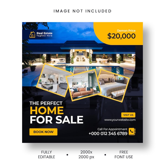 Real estate house social media Instagram post or web banner template