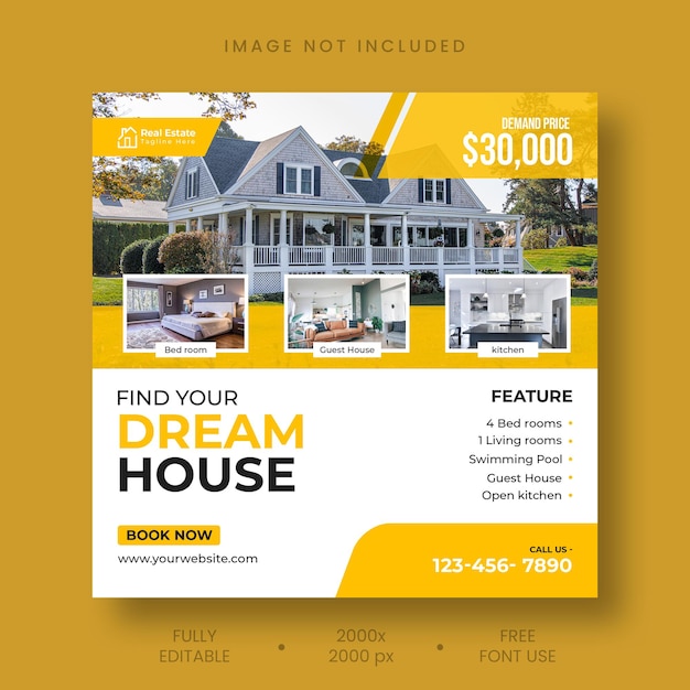 Real estate house social media Instagram post or web banner template