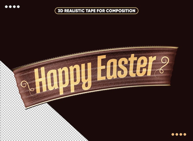 Free PSD realistic 3d brown and gold ribbon for easter composition