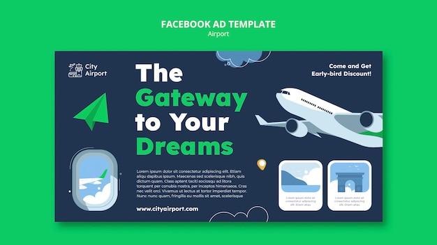 Realistic airport concept facebook template