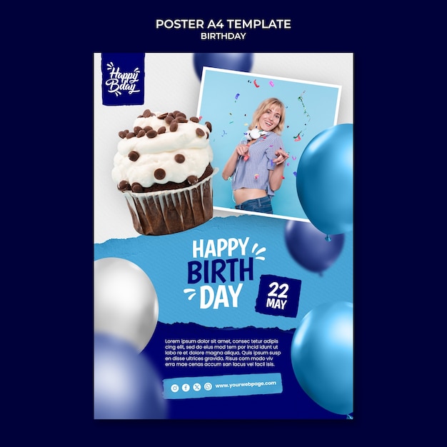 Free PSD realistic birthday celebration poster template