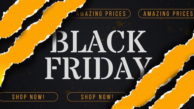 Free PSD realistic black friday banner template with ripped paper