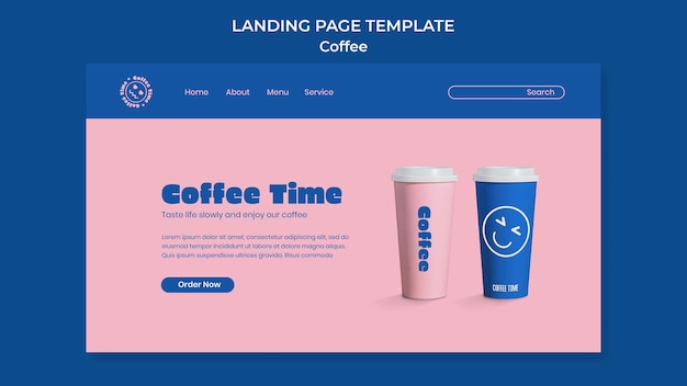 Realistic coffee landing page template design