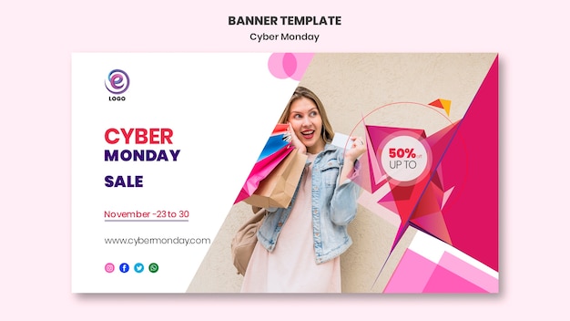 Realistic cyber monday banner template