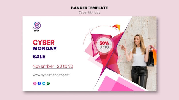 Realistic cyber monday banner template