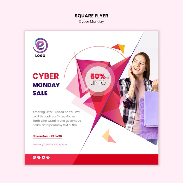 Realistic cyber monday square flyer