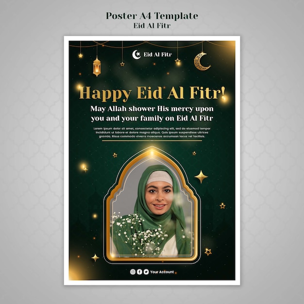 Realistic eid al-fitr poster design template