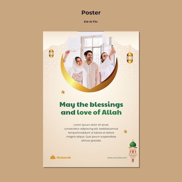 Free PSD realistic eid al-fitr poster template