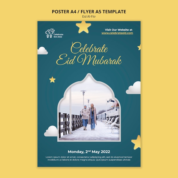 Free PSD realistic eid al fitr poster template