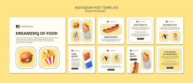 Free PSD realistic food festival instagram posts