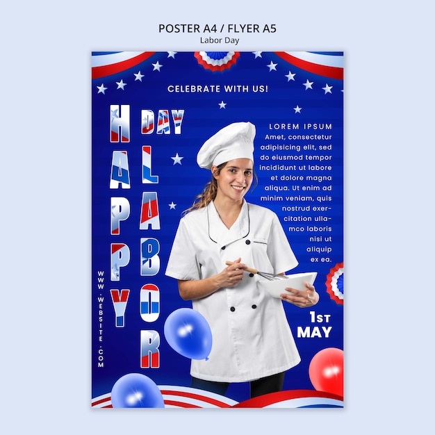 Free PSD realistic labor day poster template