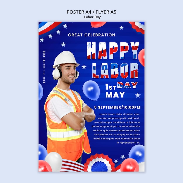 Free PSD realistic labor day poster template