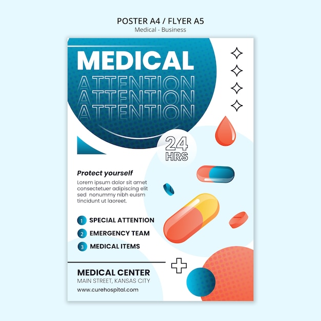 Realistic medical aid poster template