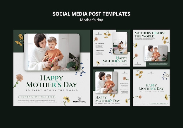 Free PSD realistic mother's day instagram posts design template