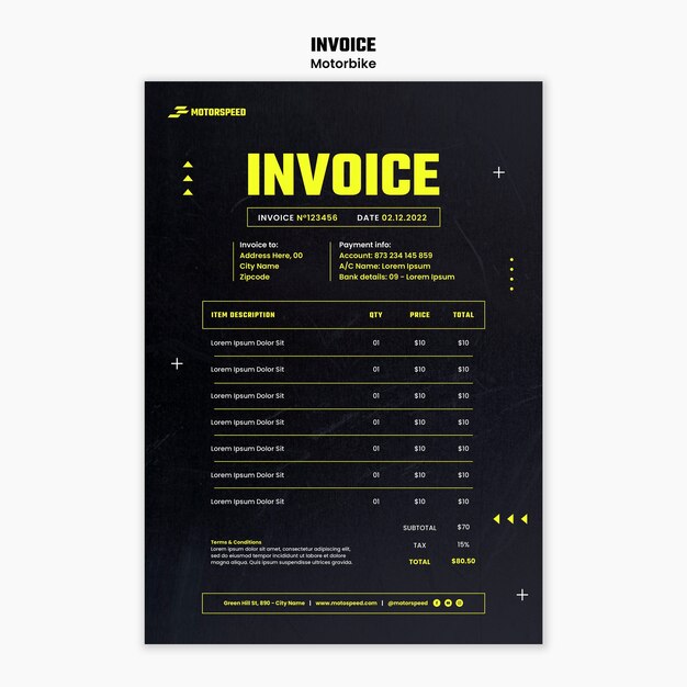 Realistic motorbike business invoice template