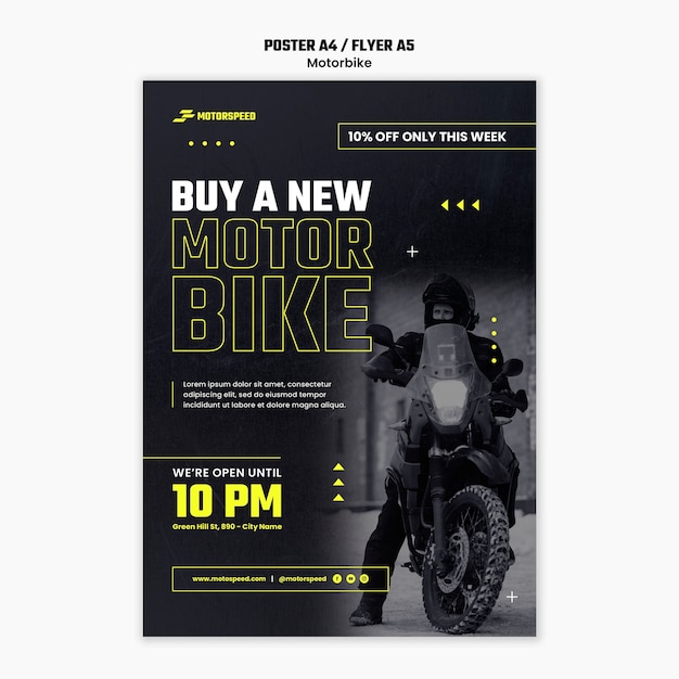 Free PSD realistic motorbike business poster