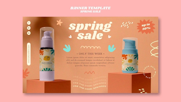 Free PSD realistic spring sale banner template design