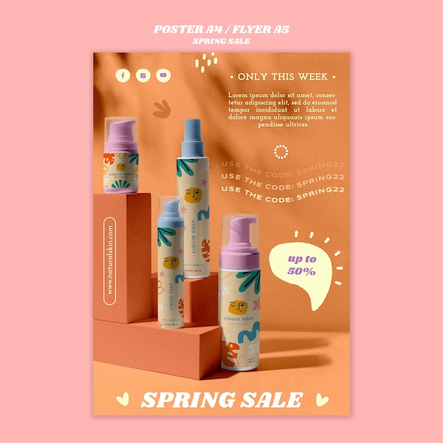 Realistic spring sale poster template design