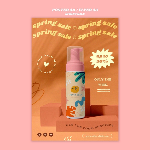 Free PSD realistic spring sale poster template design