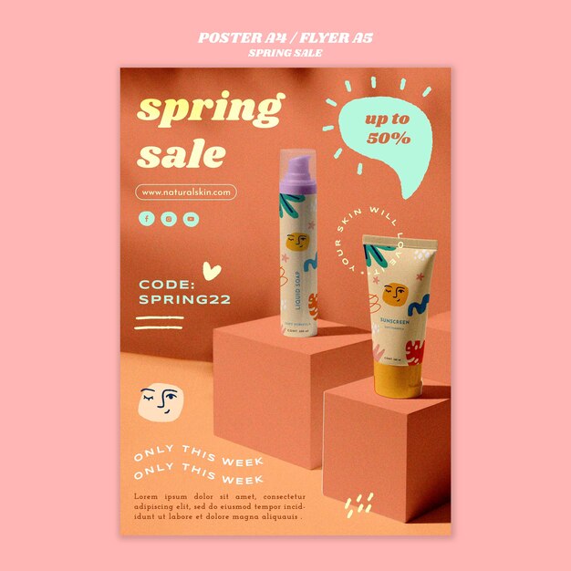 Realistic spring sale poster template design