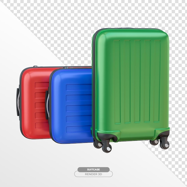 Free PSD realistic suitcases in 3d render with transparent background