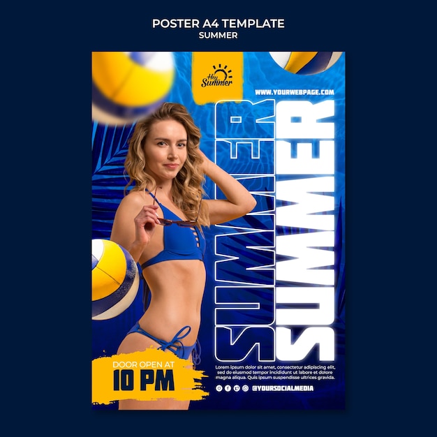 Free PSD realistic summer poster design template