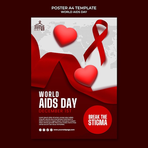 Free PSD realistic world aids day poster template