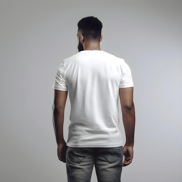 Free PSD rear view of a man in white t shirt on grey background