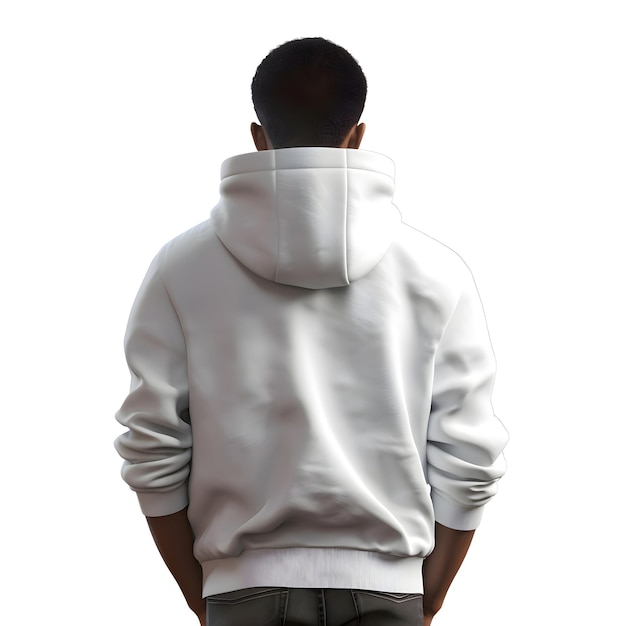 Free PSD rear view of a young man wearing a white hoodie isolated on white background