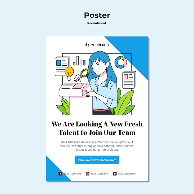 Recruitment concept poster template