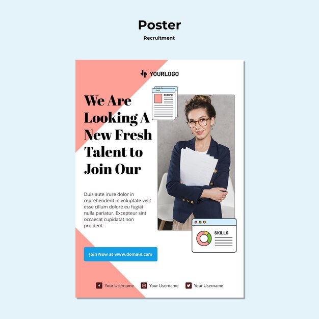 Recruitment concept poster template