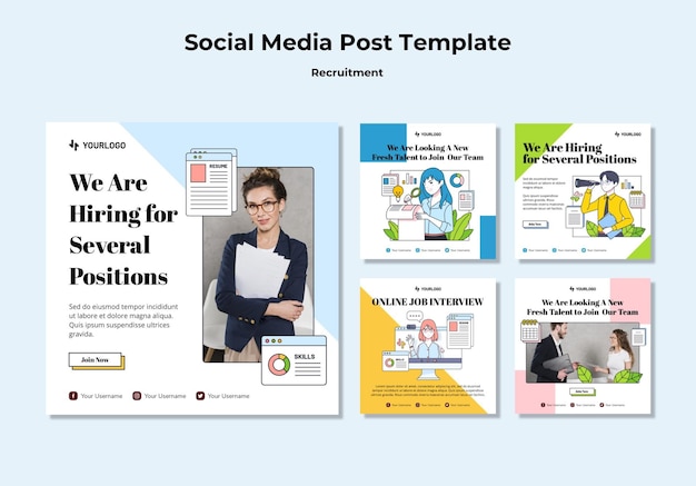 Free PSD recruitment concept social media post template