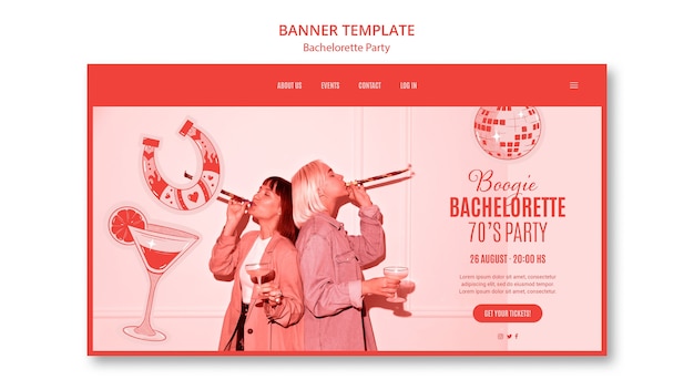 Free PSD red bachelorette party banner design template