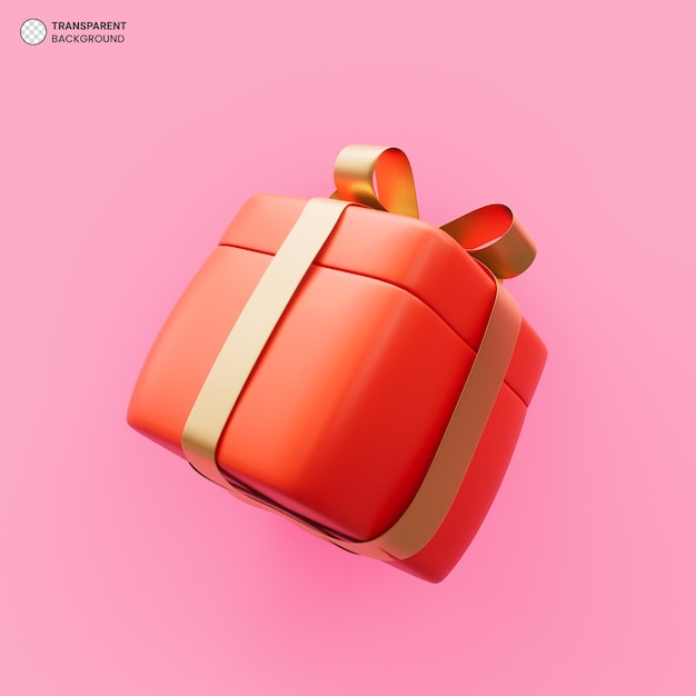 Free PSD red gift box with gold ribbon icon 3d render illustration