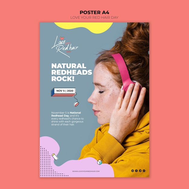 Free PSD red hair day concept poster template