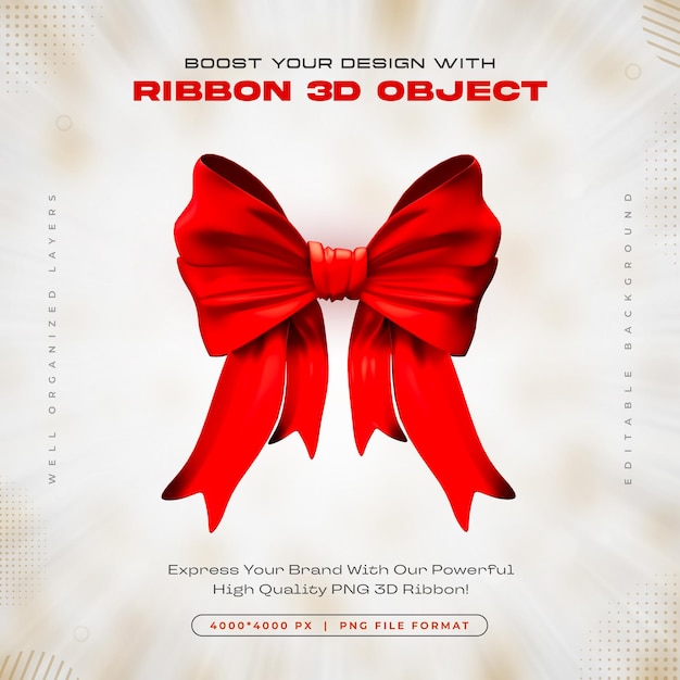 Free PSD red ribbon icon isolated 3d render illustration