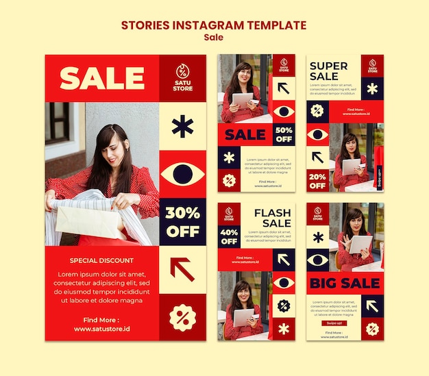 Free PSD red sales social media stories