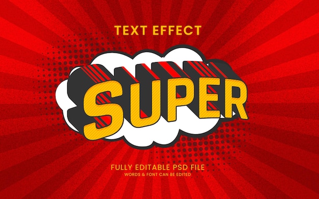 A red and yellow super text Effect with a red background