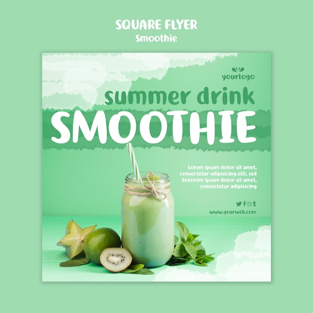 Free PSD refreshing smoothie square flyer template with photo