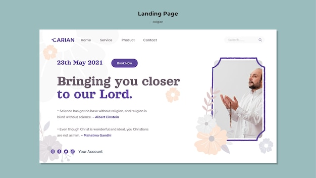 Free PSD religions concept landing page