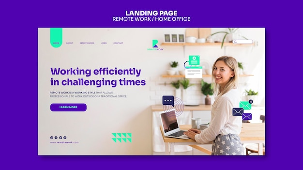 Free PSD remote working landing page